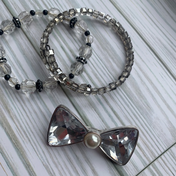 Mid Century 3 Piece Faceted Glass Crystal Jewelry Lot - Necklace Bracelet & Pin - Picture 3 of 6